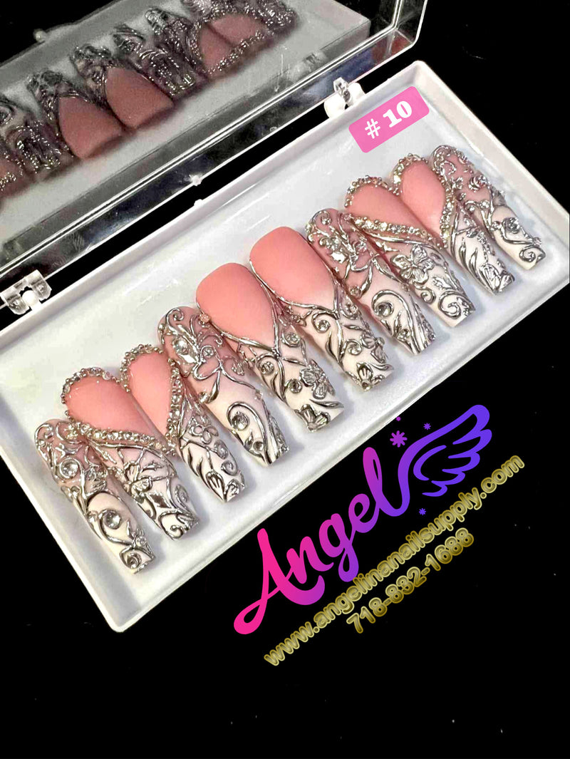 Angelina Handmade Custom Press-On | Long Nail Design #001-#029