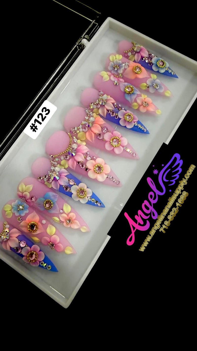 Angelina Handmade Custom Press-On | Long Nail Design #123