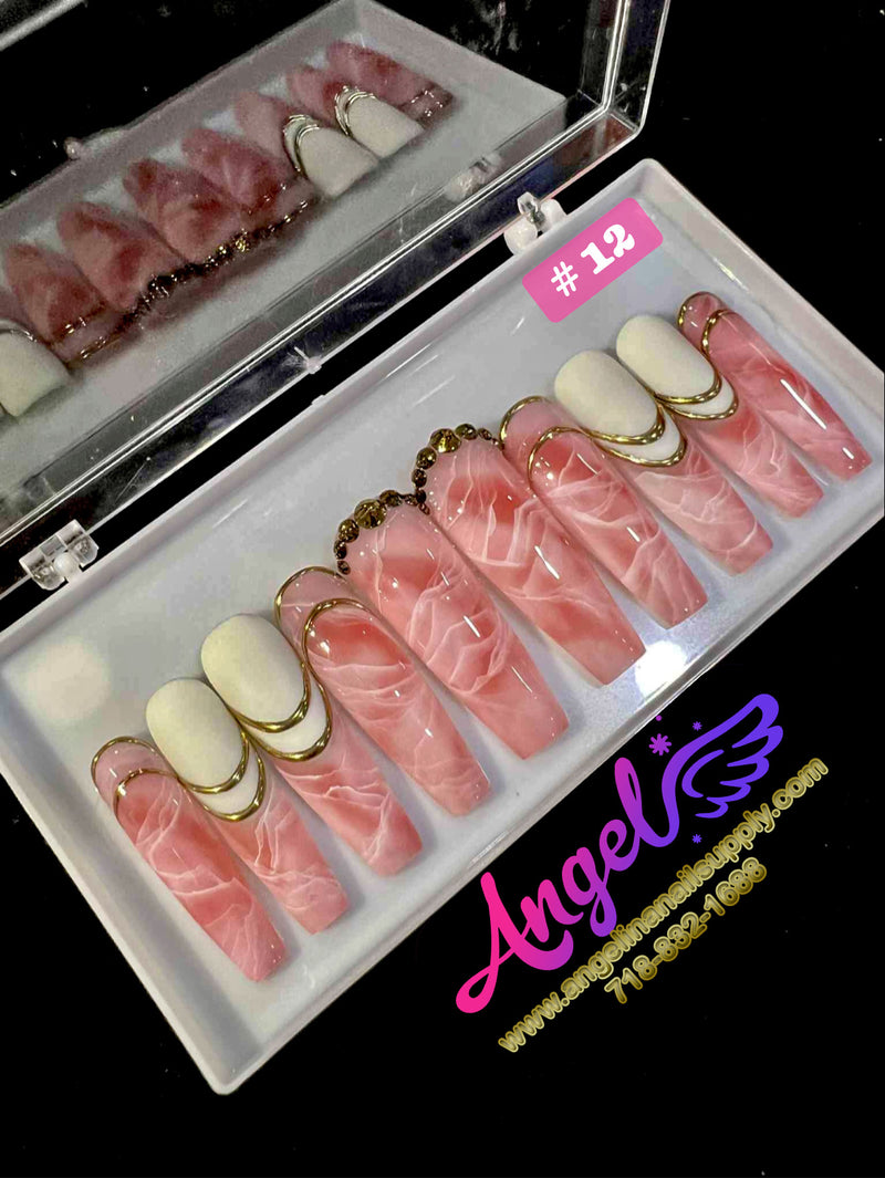 Angelina Handmade Custom Press-On | Long Nail Design #001-#029