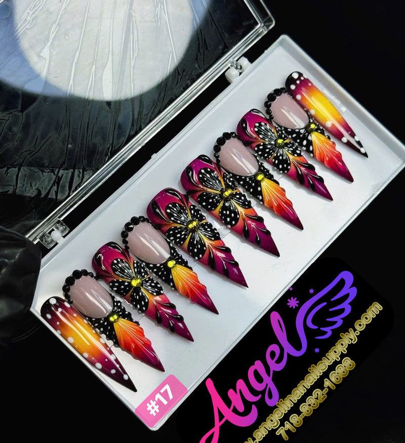 Angelina Handmade Custom Press-On | Long Nail Design #001-#029