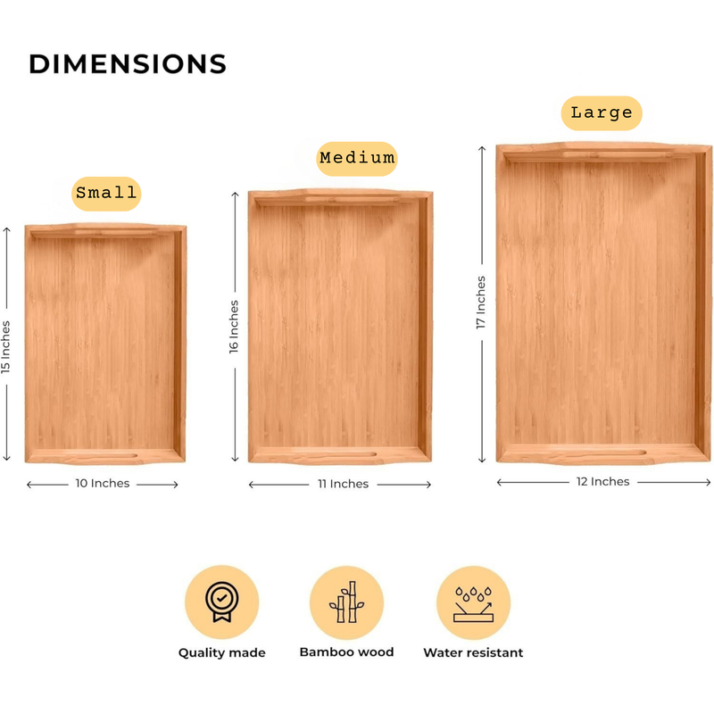 Bamboo Wood Spa-Serving Tray with Handles (Set of 3 sizes)