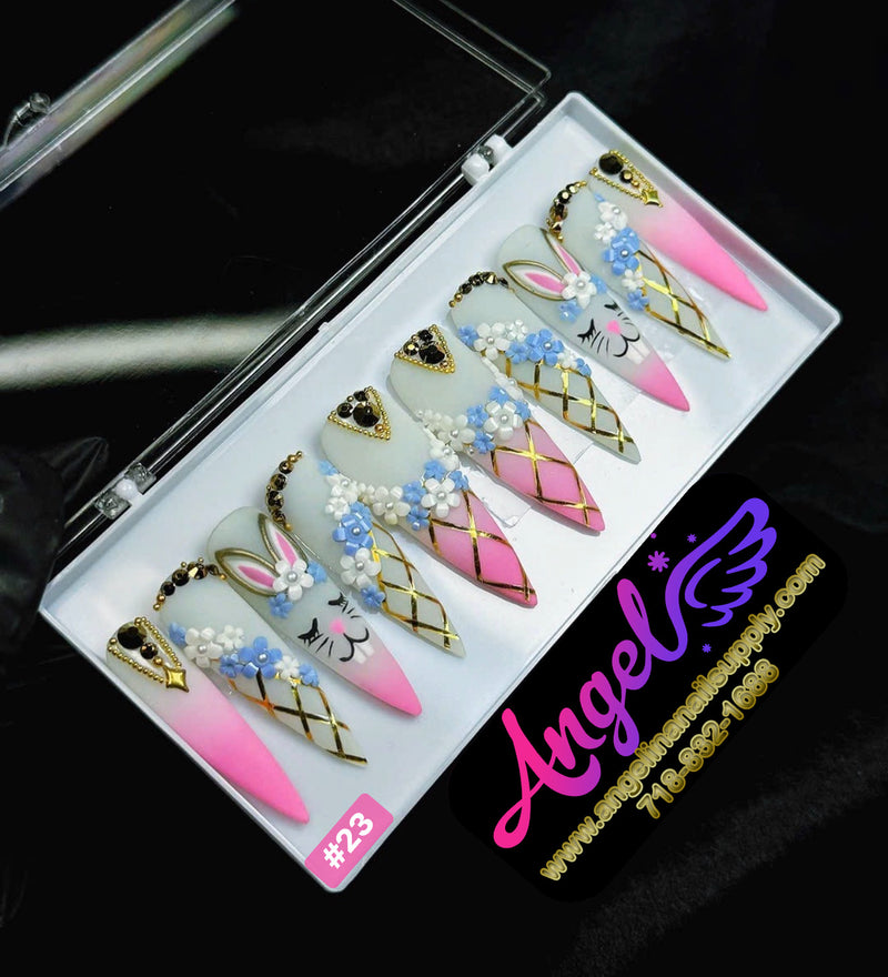 Angelina Handmade Custom Press-On | Long Nail Design #001-#029