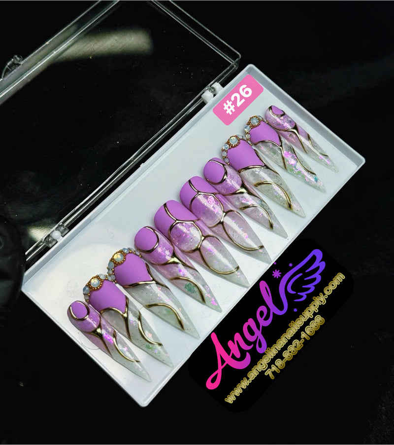 Angelina Handmade Custom Press-On | Long Nail Design #001-#029