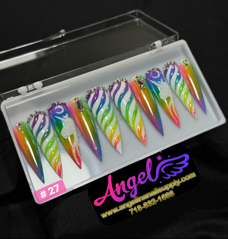 Angelina Handmade Custom Press-On | Long Nail Design #001-#029