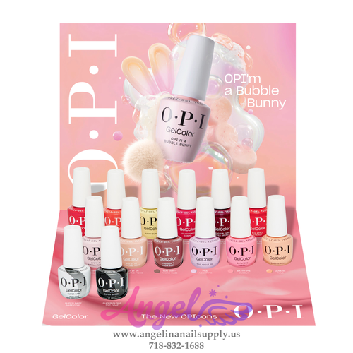 OPI nail polish set with a bunny and bubble design on a pink background