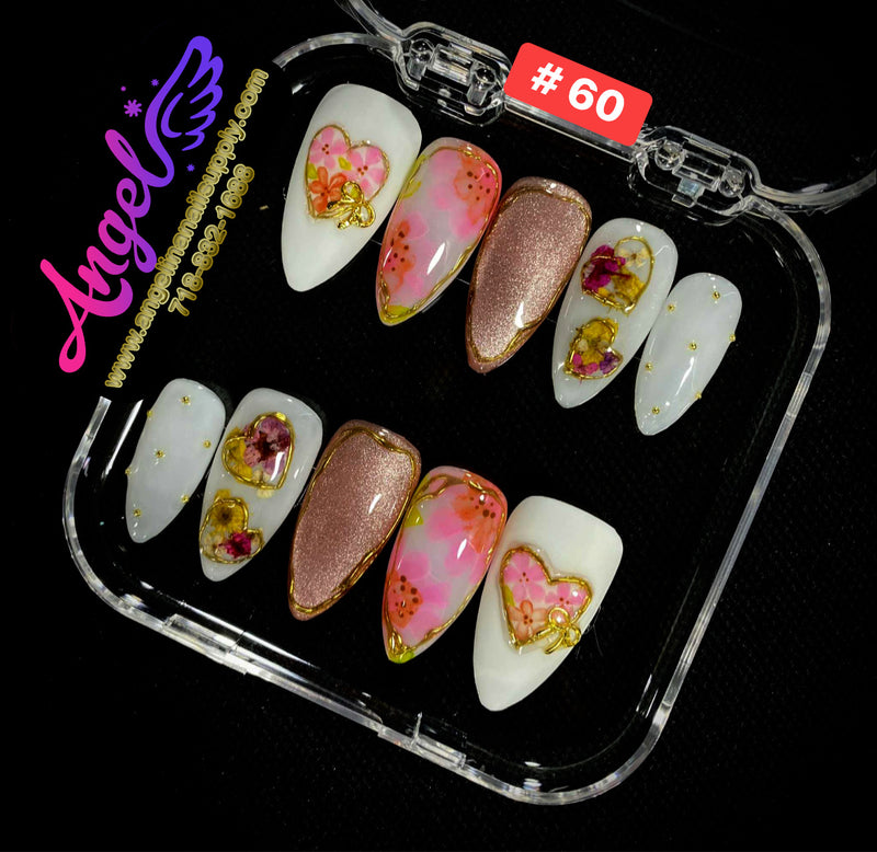 Angelina Handmade Custom Press-On Nails #060-#089 Christmas Red Glitter, Snowflake Holiday Design, Winter Press-On Nail Set