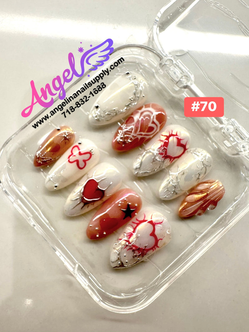 Angelina Handmade Custom Press-On Nails #060-#089 Christmas Red Glitter, Snowflake Holiday Design, Winter Press-On Nail Set