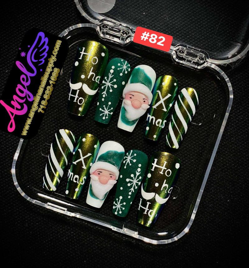 Angelina Handmade Custom Press-On Nails #060-#089 Christmas Red Glitter, Snowflake Holiday Design, Winter Press-On Nail Set