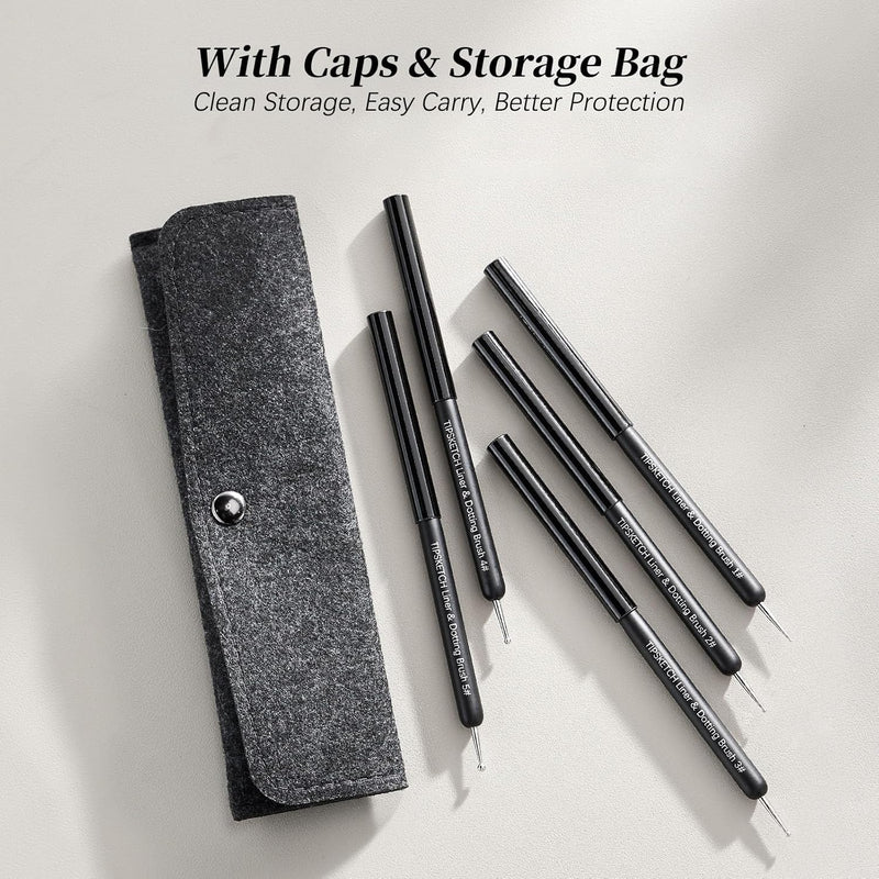 Brush Set | Black Liner Art Brush with Dotting Tool (5in1) - Angelina Nail Supply NYC