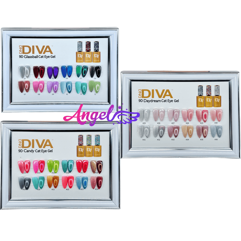 Diva 9D Cat Eyes Color Set Collection 12 Color Swatch Only - Angelina Nail Supply NYC