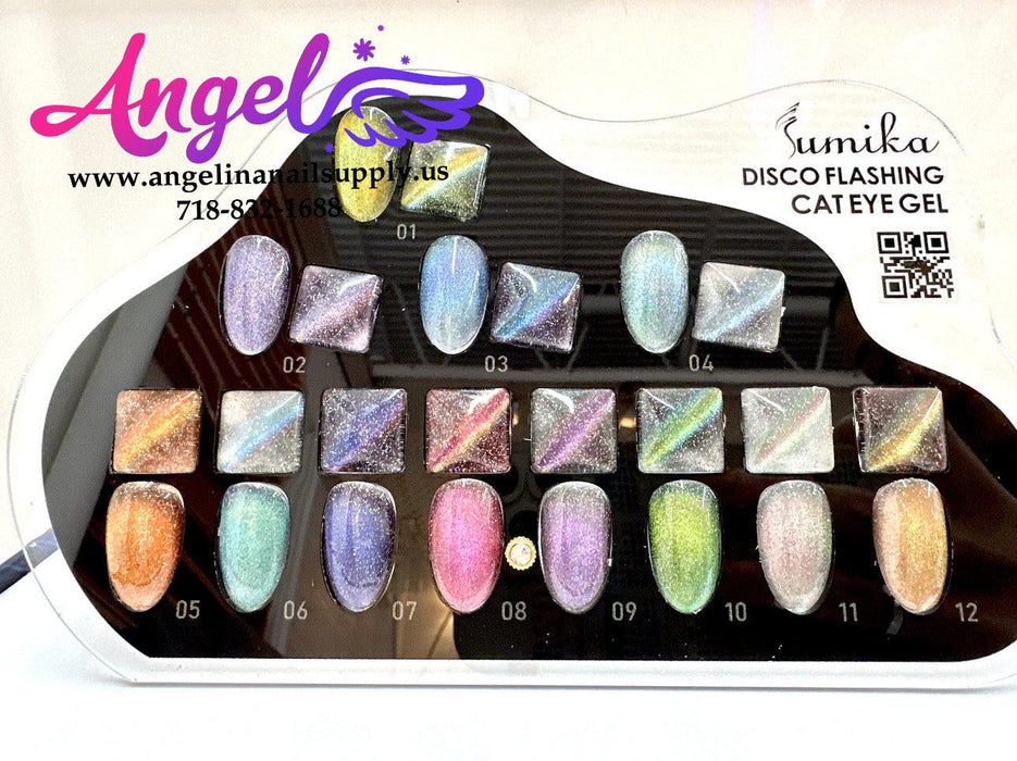 Sumika Disco Flashing Cateye Set 12 Color 1 Base 1 Top 2 Magnets - Angelina Nail Supply NYC