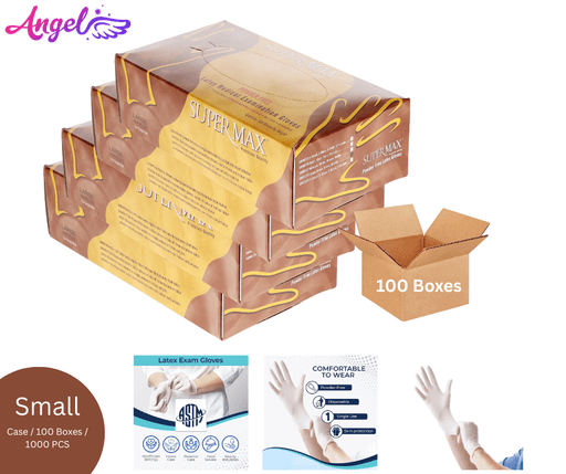 Super Max Latex Gloves Powder Free (Small - Case/10 boxes) - Angelina Nail Supply NYC
