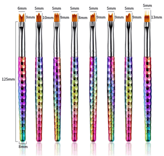 Brush Set | Rainbow Nail Art Brush (8in1) - Angelina Nail Supply NYC