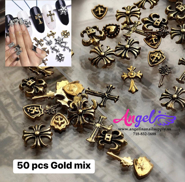 Cross Ancient Gold & Silver Nail Charm - Angelina Nail Supply NYC