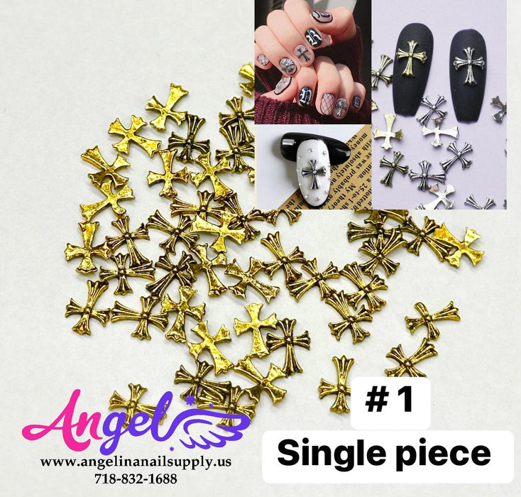 Cross Ancient Gold & Silver Nail Charm - Angelina Nail Supply NYC