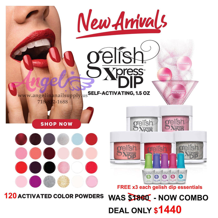 Full Collection Gelish Xpress Dip 120 colors & Free 3 Set Essentials - Angelina Nail Supply NYC